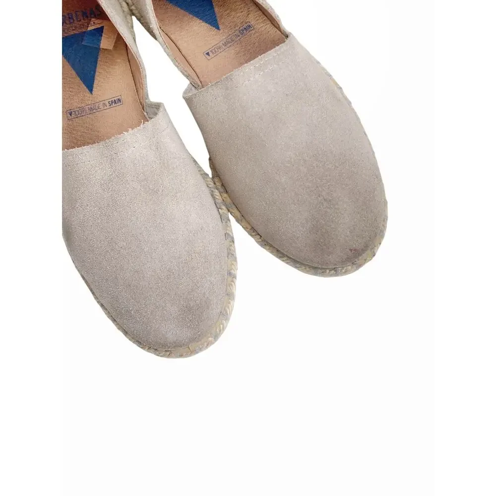Verbenas Taupe Mushroom Gray Suede Leather Espadrille Flats Spanish Slip Ons